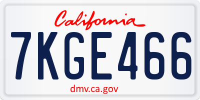 CA license plate 7KGE466