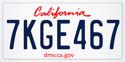 CA license plate 7KGE467