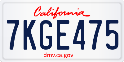 CA license plate 7KGE475