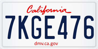 CA license plate 7KGE476