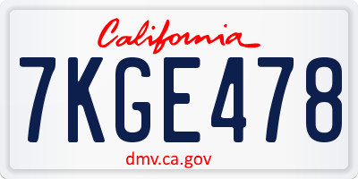 CA license plate 7KGE478