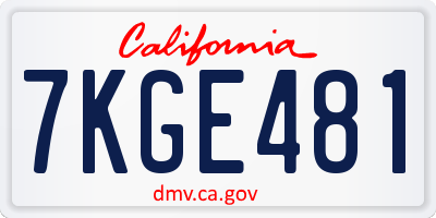 CA license plate 7KGE481