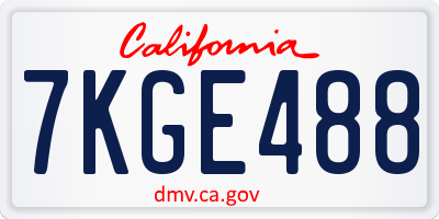 CA license plate 7KGE488
