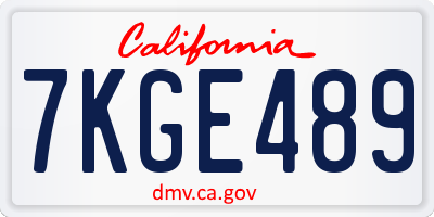 CA license plate 7KGE489