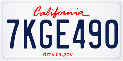 CA license plate 7KGE490