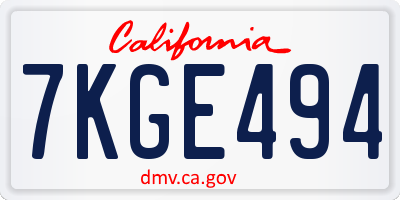 CA license plate 7KGE494