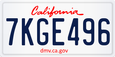 CA license plate 7KGE496