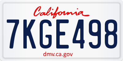CA license plate 7KGE498