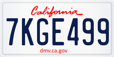 CA license plate 7KGE499