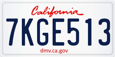 CA license plate 7KGE513