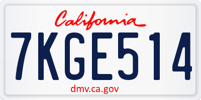 CA license plate 7KGE514