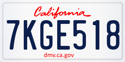 CA license plate 7KGE518