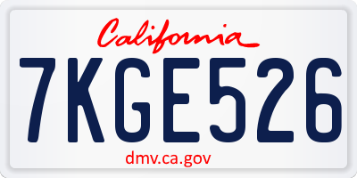 CA license plate 7KGE526