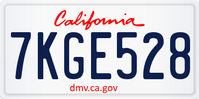 CA license plate 7KGE528