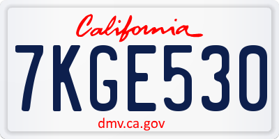 CA license plate 7KGE530