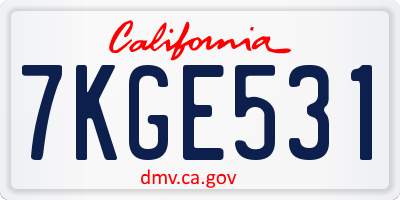 CA license plate 7KGE531