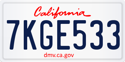 CA license plate 7KGE533