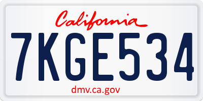 CA license plate 7KGE534