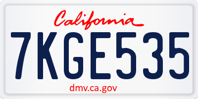 CA license plate 7KGE535