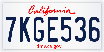 CA license plate 7KGE536