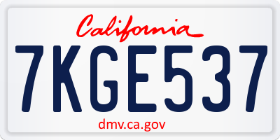 CA license plate 7KGE537