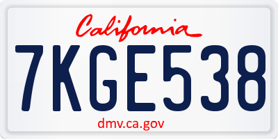 CA license plate 7KGE538