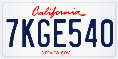 CA license plate 7KGE540