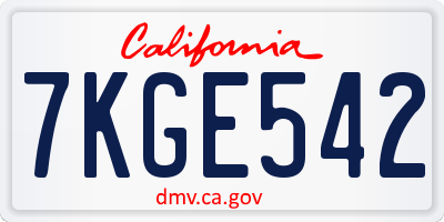 CA license plate 7KGE542