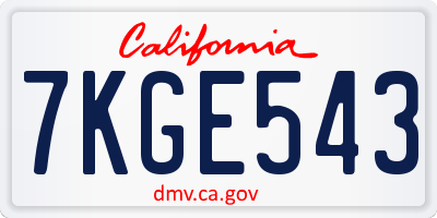 CA license plate 7KGE543