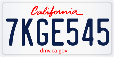 CA license plate 7KGE545