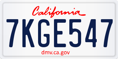CA license plate 7KGE547