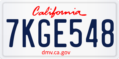 CA license plate 7KGE548