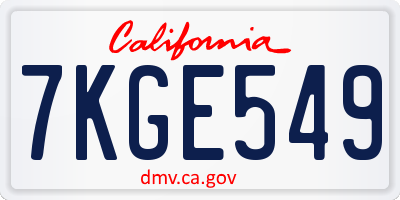 CA license plate 7KGE549