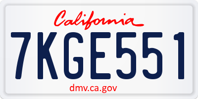 CA license plate 7KGE551