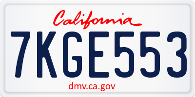 CA license plate 7KGE553