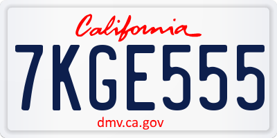 CA license plate 7KGE555