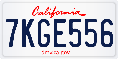CA license plate 7KGE556