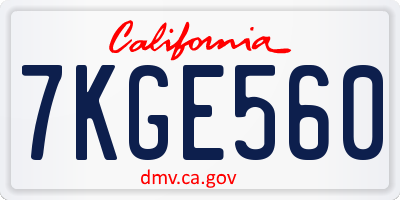 CA license plate 7KGE560