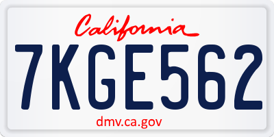 CA license plate 7KGE562