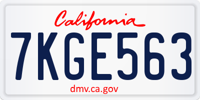 CA license plate 7KGE563