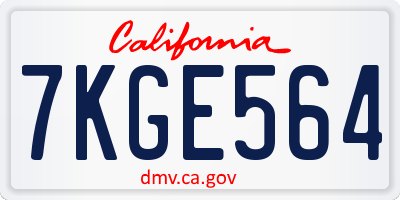 CA license plate 7KGE564