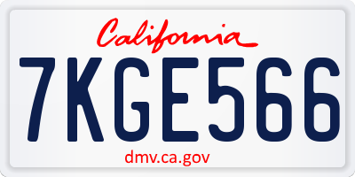 CA license plate 7KGE566