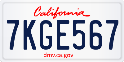 CA license plate 7KGE567