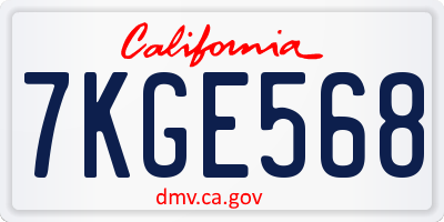 CA license plate 7KGE568