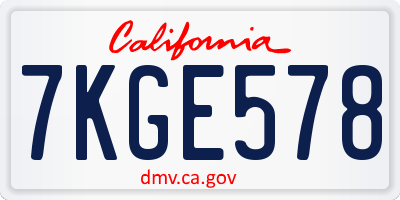 CA license plate 7KGE578
