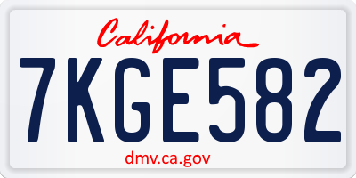 CA license plate 7KGE582