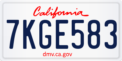 CA license plate 7KGE583
