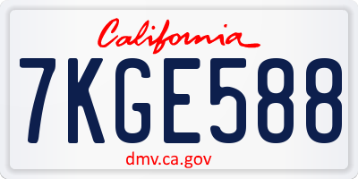CA license plate 7KGE588