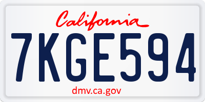 CA license plate 7KGE594