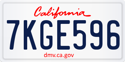 CA license plate 7KGE596